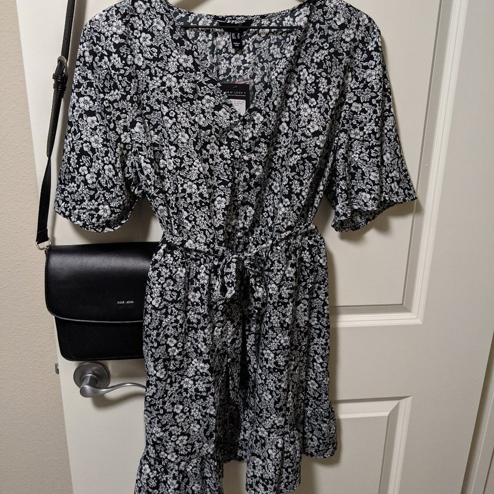 ASOS New Look Wrap Mini Dress in Black Ditsy Floral